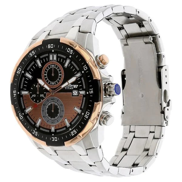 Titan Quartz Chronograph Black Dial Stainless Steel Strap Watch for Men 90044km04