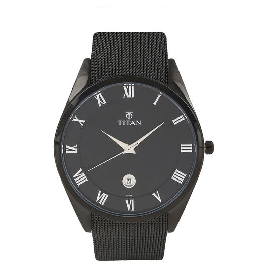 Titan Quartz Analog with Date Black Dial Stainless Steel Strap Watch for Men  90054NM01