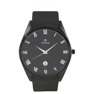 Titan Quartz Analog with Date Black Dial Stainless Steel Strap Watch for Men 90054NM01 - KRISHNA WATCH COMPANY