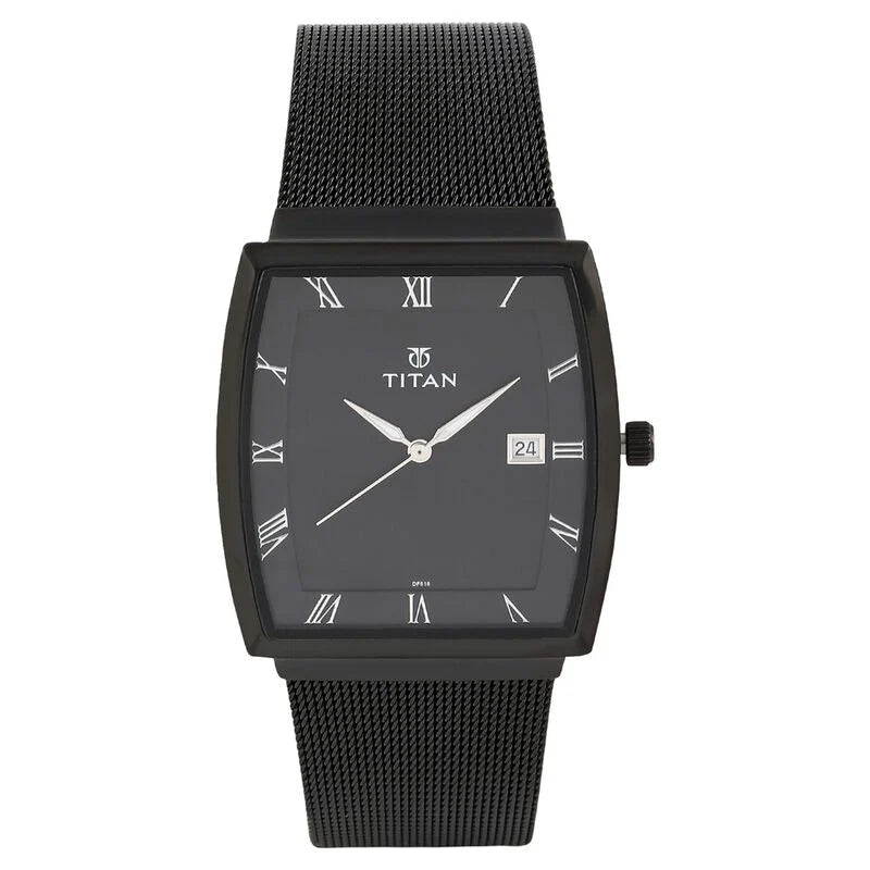 Titan Quartz Analog with Date Black Dial Stainless Steel Strap Watch for Men / 90076NM01