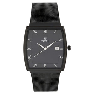 Titan Quartz Analog with Date Black Dial Stainless Steel Strap Watch for Men / 90076NM01 - KRISHNA WATCH COMPANY