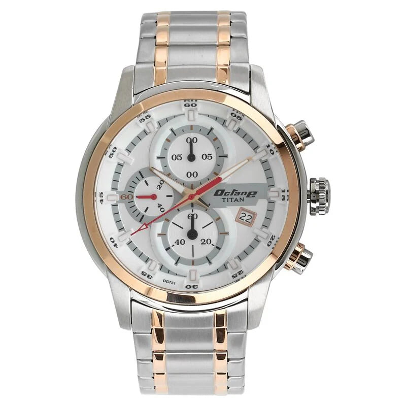 Titan Octane Quartz Chronograph White Dial Stainless Steel Strap Watch for Men / 90086KM02
