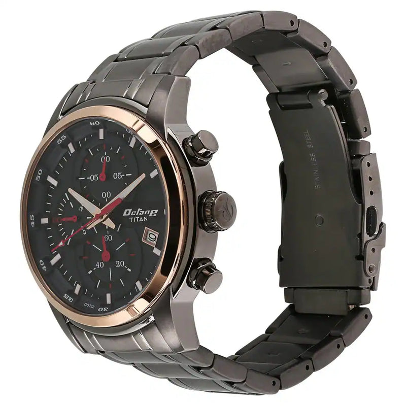 Titan Octane Black Dial Stainless Steel Strap Watch - 90086KM03 - KRISHNA WATCH COMPANY