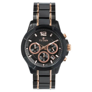 Titan Black Dial Chronograph Watch with Steel & Ceramic Strap 90090KD02 - KRISHNA WATCH COMPANY