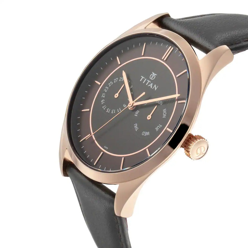 Titan Workwear Brown Dial Leather Strap Watch NN90098WL01 (DJ272) - KRISHNA WATCH COMPANY