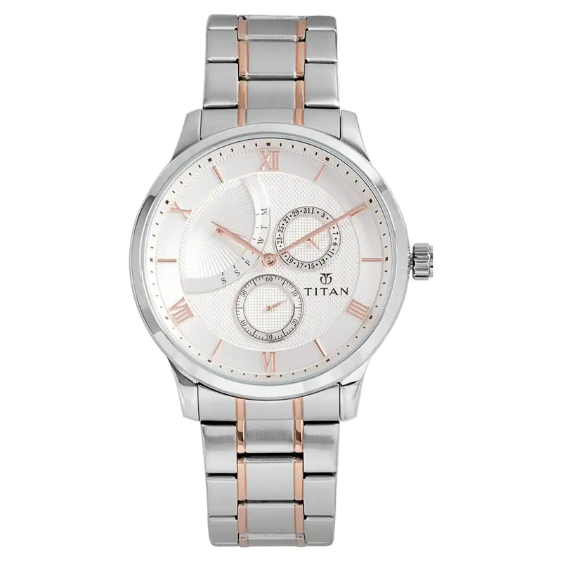 Titan Retrograde White Dial Stainless Steel Strap Watch NP90101KM01 - KRISHNA WATCH COMPANY