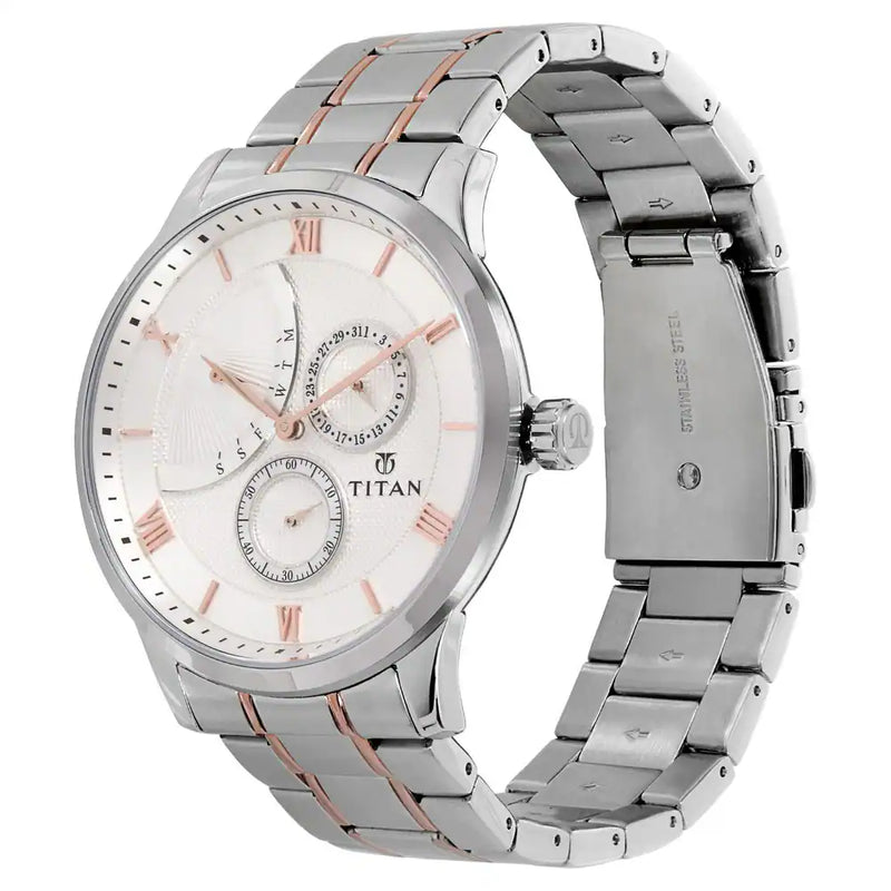 Titan Retrograde White Dial Stainless Steel Strap Watch NP90101KM01 - KRISHNA WATCH COMPANY