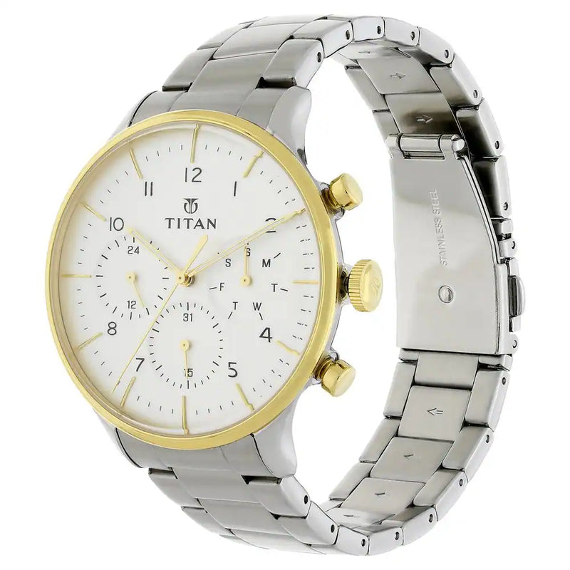 Titan Classique White Dial Stainless Steel Strap Watch NP90102BM01 (DH749) - KRISHNA WATCH COMPANY