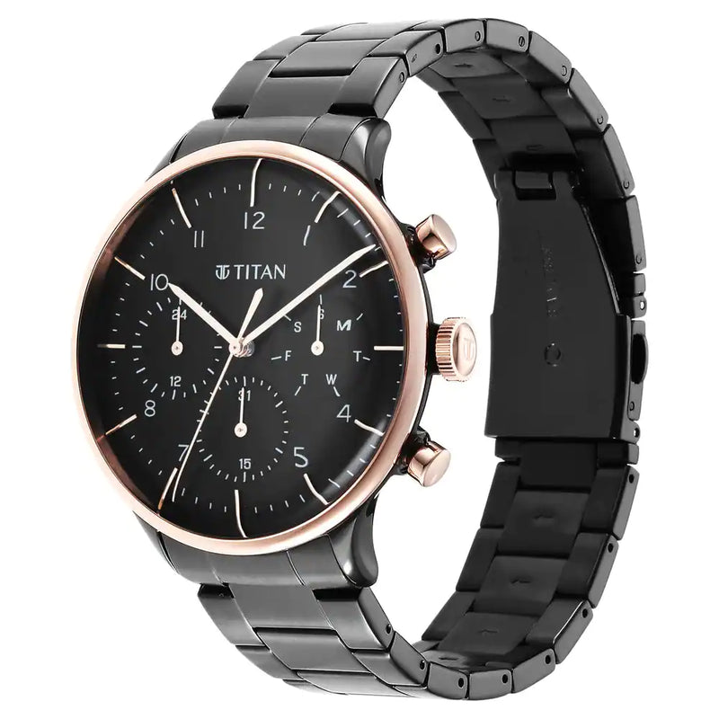 MAGIC 1mm Roial AG titan 105 INNER　中古 Titan Urban Magic Black Dial Stainless Steel Strap Watch 90102KM01