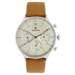 Titan Quartz Multifunction Silver Dial Leather Strap Watch for Men NR90102SL01 / NS90102SL01 - KRISHNA WATCH COMPANY