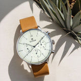 Titan Quartz Multifunction Silver Dial Leather Strap Watch for Men 90102sl01
