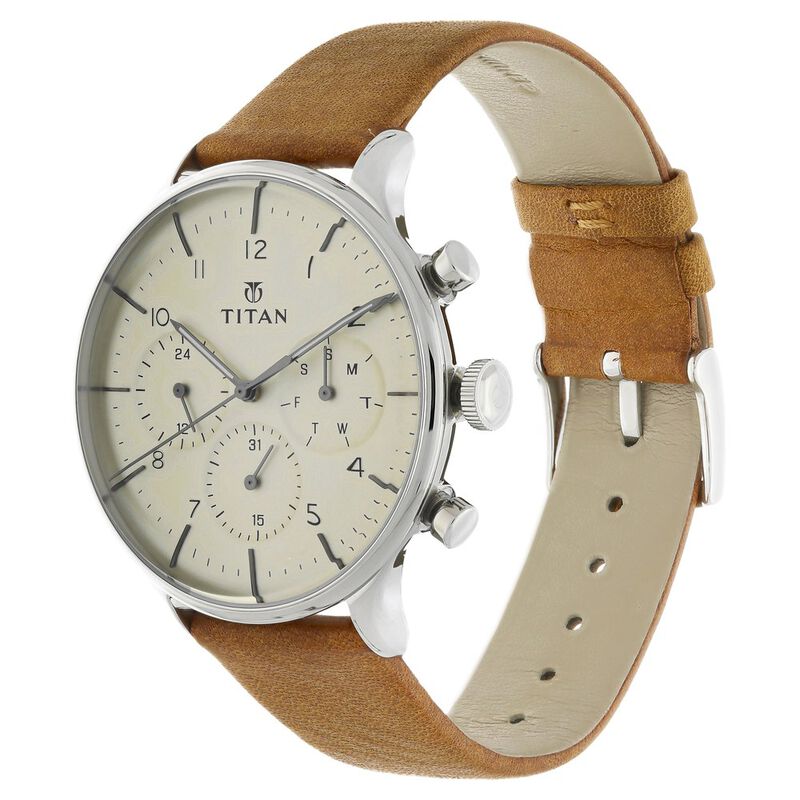 Titan Quartz Multifunction Silver Dial Leather Strap Watch for Men NR90102SL01 / NS90102SL01 - KRISHNA WATCH COMPANY