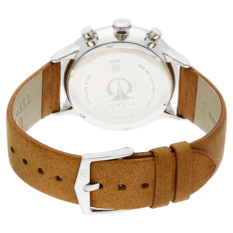 Titan Quartz Multifunction Silver Dial Leather Strap Watch for Men NR90102SL01 / NS90102SL01 - KRISHNA WATCH COMPANY