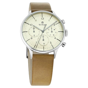 Titan On Trend White Dial Quartz Multifunction Leather Strap watch for Men / 90102SL02 - KRISHNA WATCH COMPANY