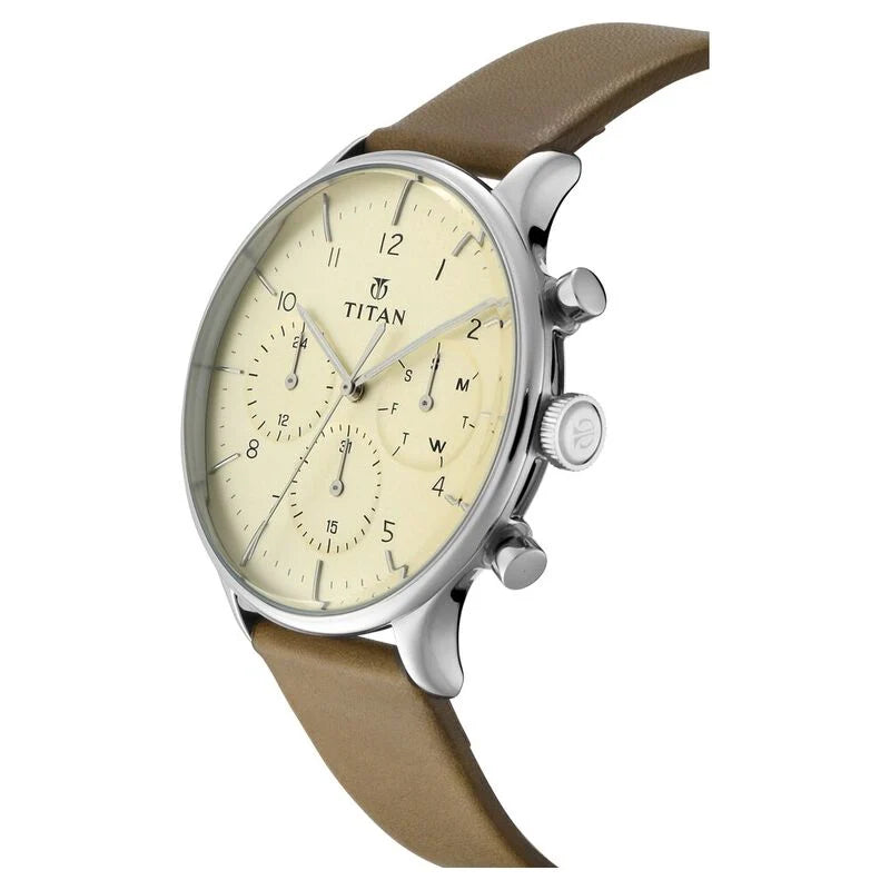 Titan On Trend White Dial Quartz Multifunction Leather Strap watch for Men / 90102SL02