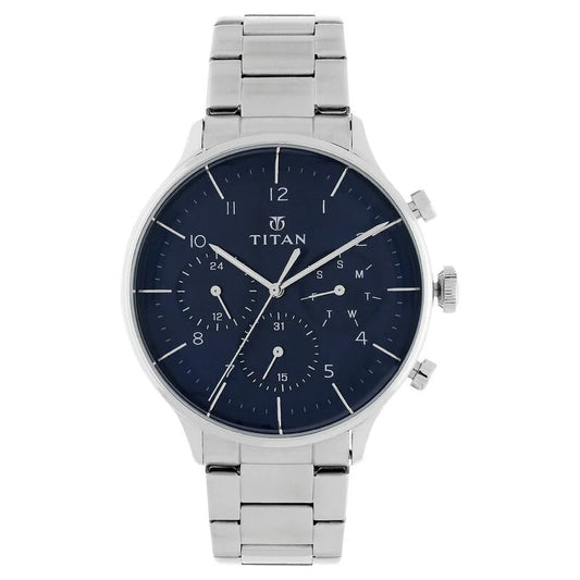 Titan Quartz Multifunction Blue Dial Stainless Steel Strap Watch for Men  90102SM01