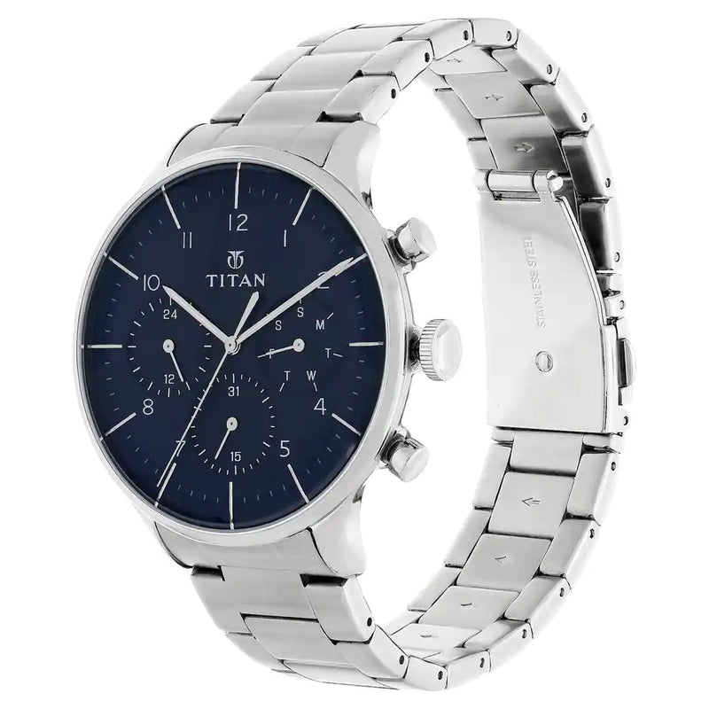 Titan Classique Blue Dial Stainless Steel Strap Watch NP90102SM01 (DH750) - KRISHNA WATCH COMPANY