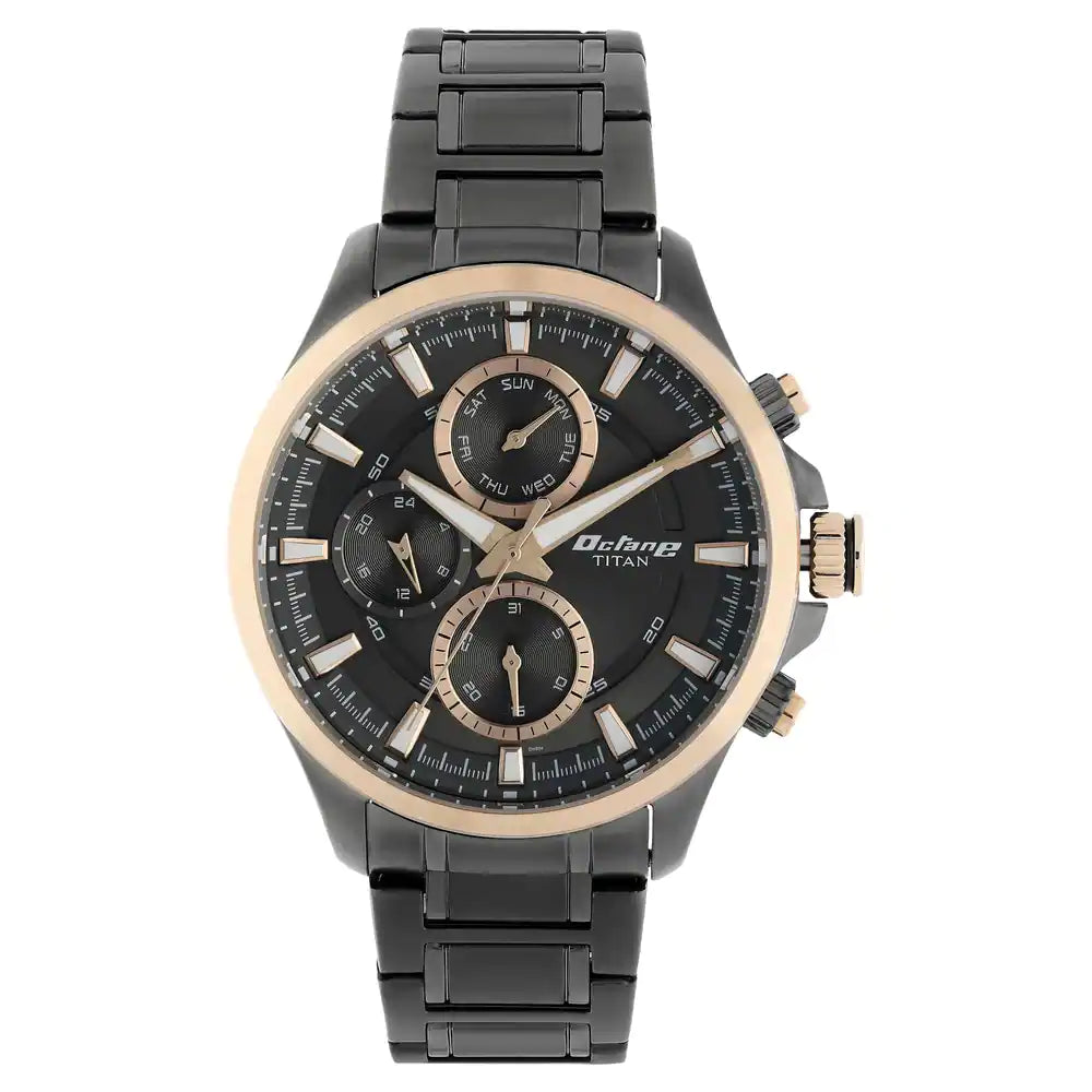 Titan Octane Black Dial Stainless Steel Strap Watch 90104KM04