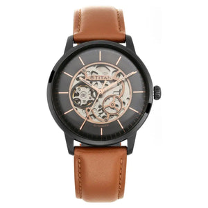 Titan Automatic Watch with Black Dial & Tan Strap 90110NL01 - KRISHNA WATCH COMPANY