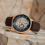 Titan Skeletal Automatic Blue Dial Brown Leather Strap Watch for Men 90110wl08