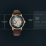 Titan Skeletal Automatic Blue Dial Brown Leather Strap Watch for Men 90110wl08