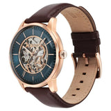 Titan Skeletal Automatic Blue Dial Brown Leather Strap Watch for Men 90110wl08