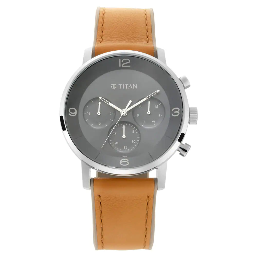 Titan Athleisure Black Dial Quartz Multifunction Leather Strap watch for Men NN90119SP01 (DK564)