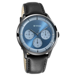 Titan Light Leathers Blue Quartz Multifunction Leather Strap watch for Men 90125QL01 - KRISHNA WATCH COMPANY
