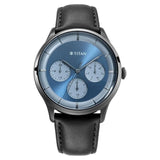 Titan Light Leathers Blue Quartz Multifunction Leather Strap watch for Men  90125QL01