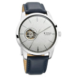 Titan Automatic Silver Dial Leather Strap Watch for Men 90126SL02