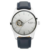 Titan Automatic Silver Dial Leather Strap Watch for Men 90126SL02