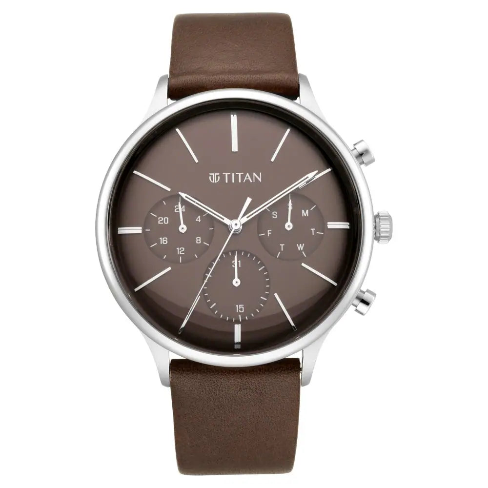 TITAN Light Leathers Watch with Brown Dial & Brown Leather Strap 90134SL02