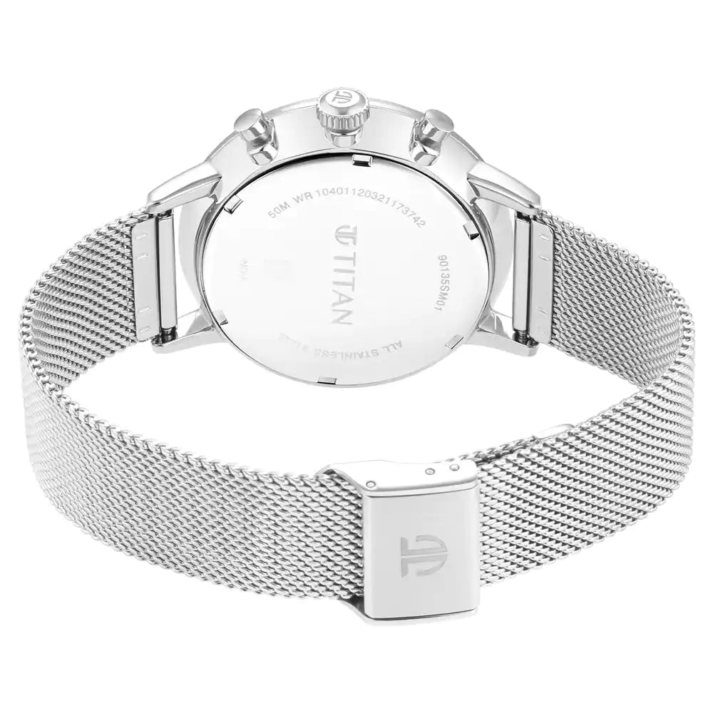 Titan Light Leathers Watch with Silver Dial & Silver Stainless Steel Strap NP90135SM01
