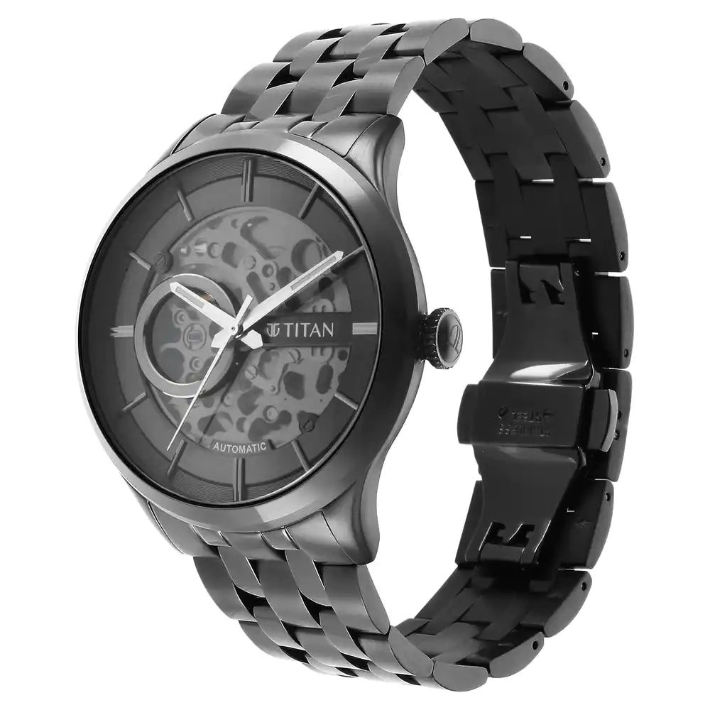 Titan Metal Mechanicals Grey Dial Stainless Steel Strap Watch 90140QM02