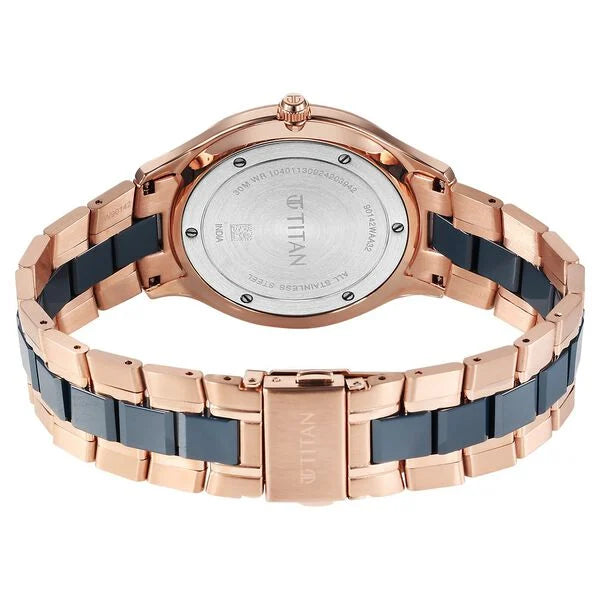 Titan Slim Ceramic Fusion Quartz Analog with Date Blue Dial Stainless Steel Strap Watch For Men 90142kd03