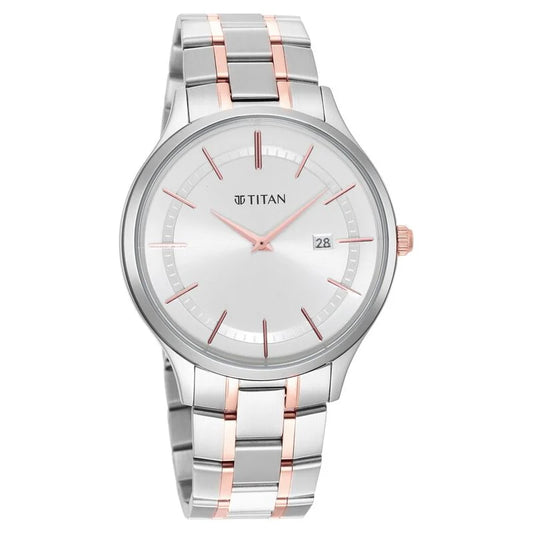 Titan Classique Slimline Silver Dial Analog with Date Stainless Steel Strap watch for Men  90142KM01