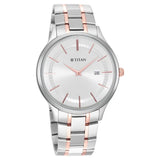 Titan Classique Slimline Silver Dial Analog with Date Stainless Steel Strap watch for Men  90142KM01