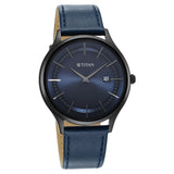 Titan Classique Slimline Blue Dial Analog with Date Leather Strap watch for Men / 90142NL01