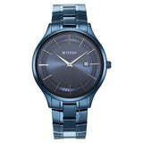 Titan Classique Slimline Blue Dial Quartz Analog with Date Stainless Steel Strap watch for Men 90142QM01