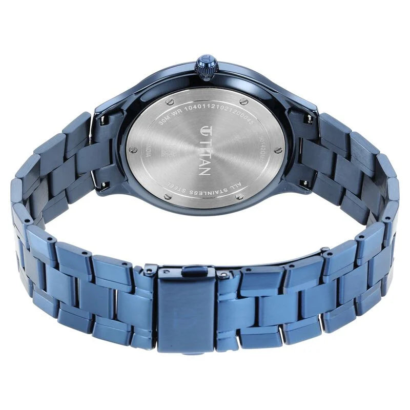 Titan Classique Slimline Blue Dial Quartz Analog with Date Stainless Steel Strap watch for Men 90142QM01