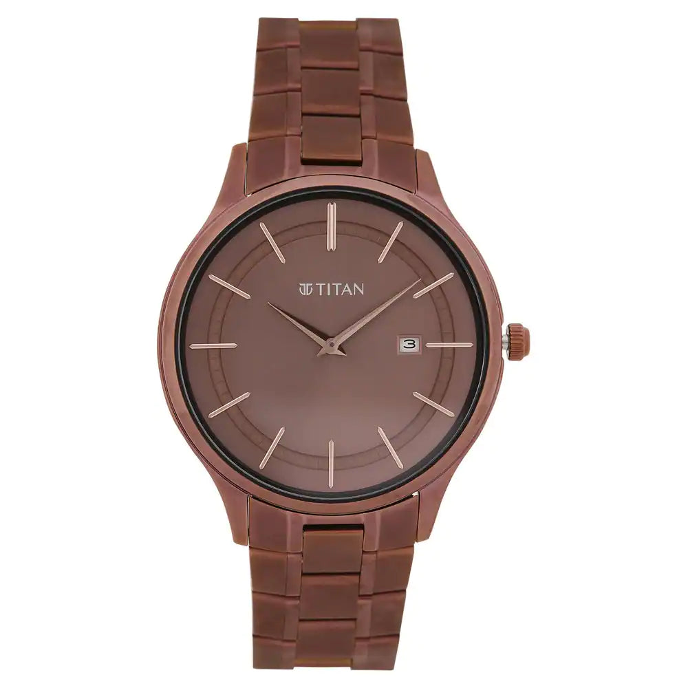 Titan Classique Slimline Brown Dial Stainless Steel Strap Watch 90142QM05 - KRISHNA WATCH COMPANY
