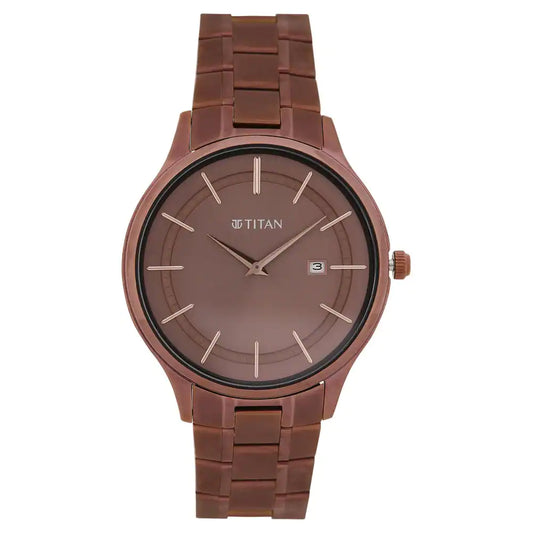 Titan Classique Slimline Brown Dial Stainless Steel Strap Watch 90142QM05