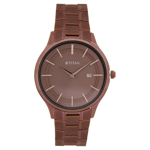 Titan Classique Slimline Brown Dial Stainless Steel Strap Watch 90142QM05 - KRISHNA WATCH COMPANY
