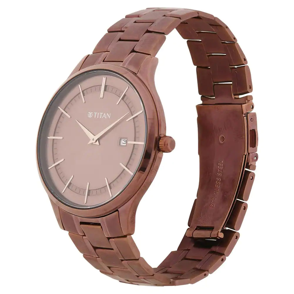 Titan Classique Slimline Brown Dial Stainless Steel Strap Watch 90142QM05 - KRISHNA WATCH COMPANY