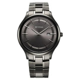 Titan Clasique Slim Quartz Analog with Date Grey Dial With Grey Color Stainless Steel Strap Watch For Men 90142qm06