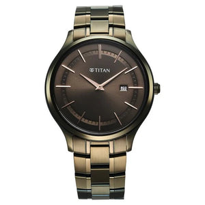 Titan Clasique Slim Quartz Analog with Date Brown Dial Watch For Men - 90142QM07 - KRISHNA WATCH COMPANY