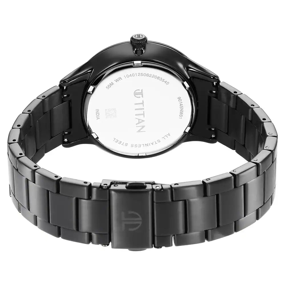 Titan World Time Black Dial Stainless Steel Strap Watch 90145NM01