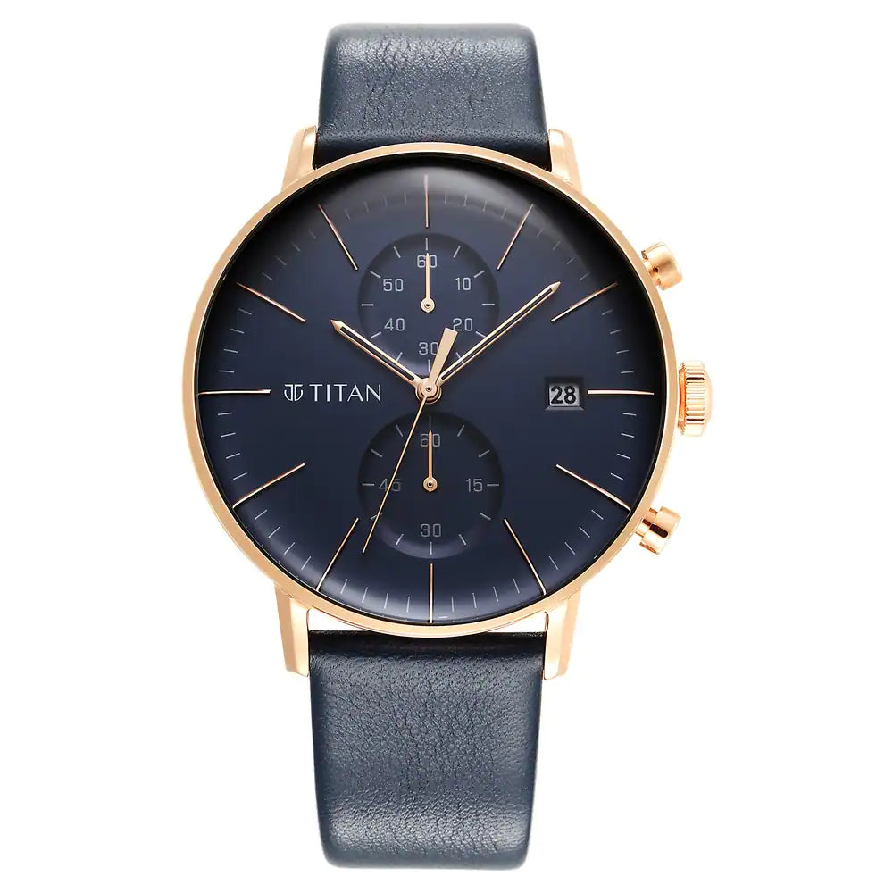 Titan Infinity Display Blue Dial Leather Strap Watch - 90146WL01