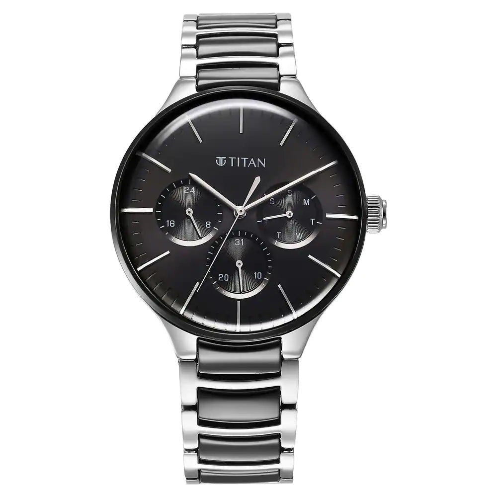 Titan Ceramic Fusion Black Dial Multifunction Watch 90148KD01