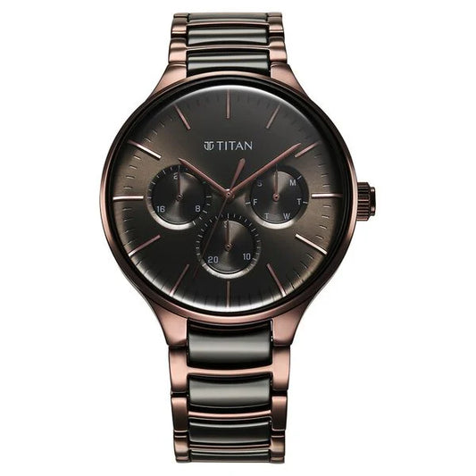 Titan Ceramic Fusion Quartz Multifunction Black Dial With Two Toned Color  Watch For Men - 90148KD05